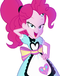 Size: 1978x2520 | Tagged: safe, edit, edited screencap, editor:homersimpson1983, screencap, pinkie pie, human, coinky-dink world, equestria girls, g4, my little pony equestria girls: summertime shorts, apron, background removed, clothes, female, not a vector, server pinkie pie, simple background, solo, transparent background, waitress