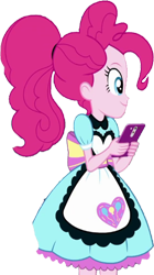 Size: 1412x2520 | Tagged: safe, edit, edited screencap, editor:homersimpson1983, screencap, pinkie pie, human, equestria girls, five stars, g4, my little pony equestria girls: better together, apron, background removed, cellphone, clothes, female, not a vector, phone, server pinkie pie, simple background, smartphone, solo, transparent background, waitress