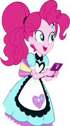 Size: 1394x2520 | Tagged: safe, edit, edited screencap, editor:homersimpson1983, screencap, pinkie pie, human, equestria girls, equestria girls series, five stars, g4, spoiler:eqg series (season 2), apron, background removed, cellphone, clothes, female, not a vector, phone, server pinkie pie, simple background, smartphone, solo, transparent background, waitress
