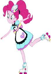 Size: 1751x2520 | Tagged: safe, edit, edited screencap, editor:homersimpson1983, screencap, pinkie pie, human, coinky-dink world, equestria girls, g4, my little pony equestria girls: summertime shorts, apron, background removed, clothes, not a vector, roller skates, server pinkie pie, simple background, skates, solo, transparent background, waitress