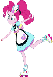 Size: 1751x2520 | Tagged: safe, edit, edited screencap, editor:mrtoonlover83, screencap, pinkie pie, human, coinky-dink world, equestria girls, g4, my little pony equestria girls: summertime shorts, apron, background removed, clothes, not a vector, roller skates, server pinkie pie, simple background, skates, solo, transparent background, waitress