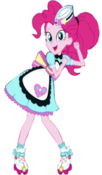 Size: 1461x2520 | Tagged: safe, edit, edited screencap, editor:homersimpson1983, screencap, pinkie pie, human, coinky-dink world, equestria girls, g4, my little pony equestria girls: summertime shorts, apron, background removed, clothes, female, not a vector, roller skates, simple background, skates, solo, transparent background, waitress