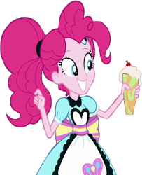 Size: 2050x2520 | Tagged: safe, edit, edited screencap, editor:mrtoonlover83, screencap, pinkie pie, human, equestria girls, g4, apron, background removed, clothes, drink, female, high res, milkshake, not a vector, server pinkie pie, simple background, solo, transparent background, waitress, wrong aspect ratio