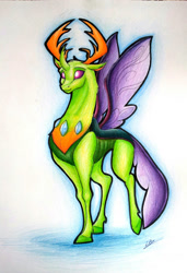 Size: 828x1210 | Tagged: safe, artist:lupiarts, thorax, changedling, changeling, g4, cute, king thorax, old art, signature, simple background, smiling, thorabetes, traditional art, white background