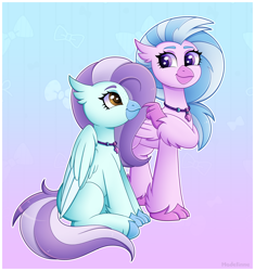 Size: 4006x4256 | Tagged: safe, artist:madelinne, silverstream, oc, oc:ocean breeze, oc:ocean breeze (savygriffs), hippogriff, g4, boop, duo, gradient background, happy