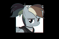 Size: 640x426 | Tagged: safe, artist:jennieoo, edit, rainbow dash, pegasus, pony, g4, animated, choker, clothes, distortion, ear piercing, earring, error, female, frown, glitch, hoodie, jewelry, piercing, ponytail, solo