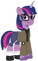 Size: 1109x1800 | Tagged: safe, artist:edy_january, artist:prixy05, sci-twi, twilight sparkle, pony, unicorn, equestria girls, g4, g5, my little pony: tell your tale, boots, captain, clothes, cpt.twilight, equestria girls ponified, girls und panzer, glasses, jacket, leader, marine, marines, military, military pony, military uniform, saunders, shirt, shoes, simple background, solo, stockings, thigh highs, transparent background, unicorn sci-twi, uniform