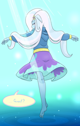 Size: 1938x3036 | Tagged: safe, artist:batipin, trixie, equestria girls, g4, barefoot, clothes, feet, female, floating, hoodie, long hair, looking at you, looking back, looking back at you, missing shoes, solo, talking to viewer, water