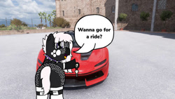 Size: 622x350 | Tagged: safe, artist:foxfer64_yt, oc, oc only, oc:onyxstar (fl), pegasus, pony, butt, car, cute, female, ferrari, forza horizon, mare, pegasus oc, racecar, solo