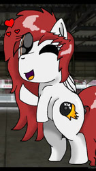 Size: 197x350 | Tagged: safe, artist:foxfer64_yt, oc, oc only, oc:kira (fl), pegasus, pony, cute, female, happy, heart, looking at you, mare, one eye closed, pegasus oc, photo, rearing, solo, thick, wink