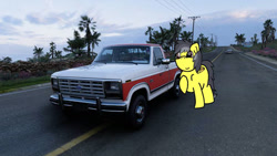 Size: 444x250 | Tagged: safe, artist:foxfer64_yt, oc, oc only, oc:thunder (fl), pegasus, pony, experiment, ford, ford f-150, forza horizon, ibispaint x, male, road, simple, solo, stallion, test