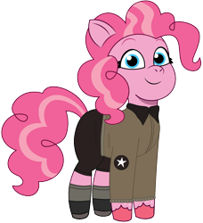 Size: 1570x1720 | Tagged: safe, artist:edy_january, artist:prixy05, pinkie pie, earth pony, pony, g4, g5, my little pony: tell your tale, clothes, denim, g4 to g5, generation leap, girls und panzer, jacket, jeans, military, military pony, military uniform, pants, private.pinkie, saunders, short pants, simple background, soldier, soldier pony, solo, transparent background, uniform