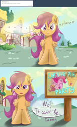 Size: 1280x2088 | Tagged: safe, artist:redheadfly, cheese sandwich, pinkie pie, scootaloo, pony, tumblr:ask-adultscootaloo, older