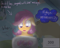 Size: 1280x1024 | Tagged: safe, artist:redheadfly, scootaloo, pony, tumblr:ask-adultscootaloo, computer, laptop computer, older, solo