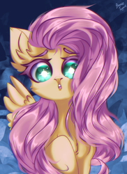 Size: 1483x2032 | Tagged: safe, artist:mysha, fluttershy, pegasus, pony, g4, :o, colored eyebrows, cute, eyebrows, female, looking at you, mare, open mouth, shyabetes, solo, sparkly eyes, wingding eyes, wings