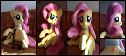 Size: 2454x1094 | Tagged: safe, artist:littlefairyswonders, fluttershy, pony, g4, collar, cute, irl, leash, photo, plushie, shyabetes, solo