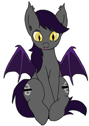 Size: 1036x1466 | Tagged: safe, artist:lostbrony, oc, oc only, oc:specter, bat pony, :p, bat wings, ear tufts, fangs, male, simple background, sitting, solo, stallion, tongue out, white background, wings