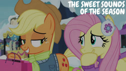 Size: 1920x1078 | Tagged: safe, edit, edited screencap, editor:quoterific, screencap, applejack, fluttershy, g4, my little pony best gift ever, bag, earmuffs