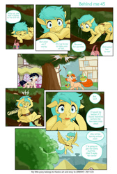 Size: 749x1112 | Tagged: safe, artist:jeremy3, sunshower raindrops, oc, pegasus, pony, unicorn, comic:behind me, g4, ponyville, tree, tree branch