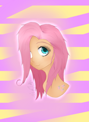 Size: 576x792 | Tagged: safe, artist:geritarusame, fluttershy, human, g4, 2012, bust, hair over one eye, humanized, smiling, solo
