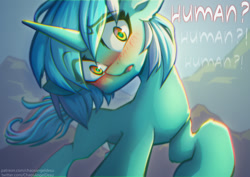 Size: 1323x935 | Tagged: safe, artist:chaosangeldesu, lyra heartstrings, pony, unicorn, g4, blushing, cute, eye clipping through hair, eyebrows, eyebrows visible through hair, looking at you, solo, that pony sure does love humans