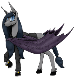 Size: 1249x1280 | Tagged: safe, artist:darkhestur, oc, oc only, oc:dark, bat pony, undead, vampire, vampony, derpibooru community collaboration, bat pony oc, bracelet, braid, braided tail, clothes, horseshoes, jacket, jewelry, leather, leather jacket, looking at you, mixed media, simple background, solo, tail, transparent background