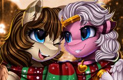 Size: 4015x2640 | Tagged: safe, artist:pridark, oc, oc only, oc:bipen, pegasus, pony, clothes, duo, pegasus oc, scarf, shared clothing, shared scarf, striped scarf