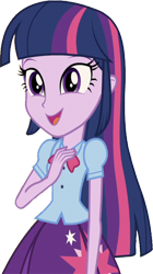 Size: 1416x2520 | Tagged: safe, edit, edited screencap, editor:mrtoonlover83, screencap, twilight sparkle, human, equestria girls, g4, background removed, blouse, bowtie, breasts, bust, clothes, female, hair, hand on chest, happy, not a vector, open mouth, open smile, puffy sleeves, simple background, skirt, smiling, solo, talking, teenager, transparent background