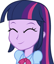 Size: 2154x2520 | Tagged: safe, edit, edited screencap, editor:mrtoonlover83, screencap, twilight sparkle, human, equestria girls, g4, background removed, blouse, bowtie, clothes, eyes closed, hair, happy, high res, not a vector, open mouth, open smile, puffy sleeves, simple background, smiling, solo, teenager, transparent background