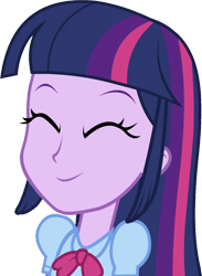 Size: 1843x2520 | Tagged: safe, edit, edited screencap, editor:homersimpson1983, screencap, twilight sparkle, human, equestria girls, g4, background removed, blouse, bowtie, clothes, eyes closed, female, hair, happy, not a vector, puffy sleeves, simple background, smiling, solo, teenager, transparent background