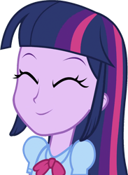 Size: 1843x2520 | Tagged: safe, edit, edited screencap, editor:mrtoonlover83, screencap, twilight sparkle, human, equestria girls, g4, background removed, blouse, bowtie, clothes, eyes closed, female, hair, happy, not a vector, puffy sleeves, simple background, smiling, solo, teenager, transparent background