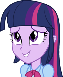 Size: 2091x2520 | Tagged: safe, edit, edited screencap, editor:mrtoonlover83, screencap, twilight sparkle, human, equestria girls, g4, background removed, blouse, bowtie, clothes, female, hair, happy, high res, not a vector, puffy sleeves, simple background, smiling, solo, teenager, transparent background