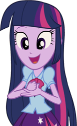 Size: 1553x2520 | Tagged: safe, edit, edited screencap, editor:mrtoonlover83, screencap, twilight sparkle, human, equestria girls, g4, background removed, blouse, bowtie, breasts, bust, clothes, female, fist pump, hair, hand, happy, not a vector, open mouth, open smile, puffy sleeves, simple background, skirt, smiling, solo, teenager, transparent background