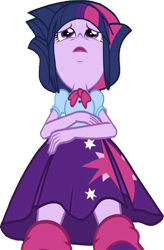 Size: 1658x2520 | Tagged: safe, edit, edited screencap, editor:homersimpson1983, screencap, twilight sparkle, human, equestria girls, g4, my little pony equestria girls, arms, background removed, blouse, boots, bowtie, clothes, female, hair, legs, looking up, lying down, not a vector, open mouth, puffy sleeves, shoes, simple background, skirt, solo, swatting, teenager, transparent background