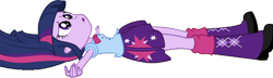 Size: 4480x1286 | Tagged: safe, edit, edited screencap, editor:homersimpson1983, screencap, twilight sparkle, human, equestria girls, g4, my little pony equestria girls, arms spread out, background removed, blouse, boots, bowtie, breasts, bust, clothes, female, fingers, hair, legs, looking up, lying down, not a vector, open mouth, puffy sleeves, shoes, simple background, skirt, solo, spread arms, teenager, transparent background