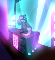 Size: 2000x2200 | Tagged: safe, artist:ermecg, dj pon-3, vinyl scratch, human, unicorn, anthro, g4, boombox, female, high res, humanized, magic, neon, party, solo