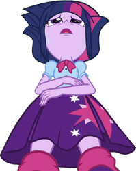 Size: 2001x2520 | Tagged: safe, edit, edited screencap, editor:homersimpson1983, screencap, twilight sparkle, equestria girls, g4, background removed, blouse, boots, bowtie, clothes, female, hair, high res, looking up, lying down, not a vector, open mouth, puffy sleeves, shoes, simple background, skirt, solo, swatting, teenager, transparent background