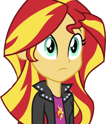 Size: 2164x2520 | Tagged: safe, edit, edited screencap, editor:homersimpson1983, editor:mrtoonlover83, screencap, sunset shimmer, human, equestria girls, g4, background removed, breasts, bust, clothes, female, hair, high res, jacket, leather, leather jacket, not a vector, simple background, solo, teenager, top, transparent background