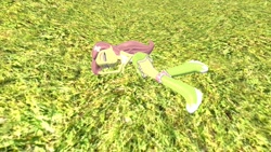 Size: 1920x1080 | Tagged: safe, artist:defeatedgirls, fluttershy, equestria girls, g4, 3d, boots, clothes, gmod, grass, polka dot socks, shoes, skirt, sleeping, socks