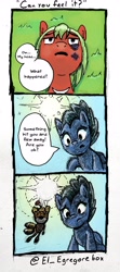 Size: 1729x3899 | Tagged: safe, artist:gorebox, earth pony, pegasus, pony, comic, pen drawing, sonic the hedgehog (series), speech bubble, tails doll, traditional art