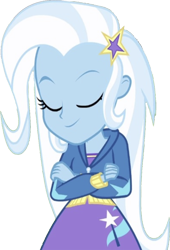 Size: 1710x2520 | Tagged: safe, edit, edited screencap, editor:homersimpson1983, screencap, trixie, human, equestria girls, g4, background removed, breasts, bust, clothes, crossed arms, eyes closed, female, hair, hairpin, hoodie, not a vector, simple background, skirt, smiling, solo, sweater, teenager, top, transparent background, zipper