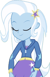 Size: 1658x2520 | Tagged: safe, edit, edited screencap, editor:homersimpson1983, screencap, trixie, human, equestria girls, g4, background removed, breasts, bust, clothes, crossed arms, eyes closed, female, hair, hairpin, hoodie, not a vector, simple background, skirt, smiling, solo, sweater, teenager, top, transparent background, zipper