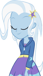 Size: 1420x2520 | Tagged: safe, edit, edited screencap, editor:homersimpson1983, screencap, trixie, human, equestria girls, g4, background removed, breasts, bust, clothes, eyes closed, female, hair, hairpin, hoodie, not a vector, simple background, skirt, smiling, solo, sweater, teenager, top, transparent background, walking, zipper
