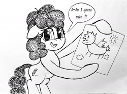 Size: 2013x1492 | Tagged: safe, artist:gorebox, oc, unnamed oc, alicorn, earth pony, pony, concerned, drawing, hat, pen drawing, showing off, traditional art