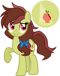 Size: 827x1056 | Tagged: safe, artist:cinnibunii, oc, oc only, oc:ambrosia butterscotch, earth pony, pony, cute, female, mare, offspring, parent:candy apples, parent:caramel, parents:candymel, raised hoof, simple background, solo, white background