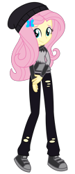 Size: 2400x5570 | Tagged: safe, artist:sketchmcreations, fluttershy, human, equestria girls, g4, awkward smile, beanie, butterfly hairpin, clothes, converse, cosplay, costume, female, friday night funkin', hair over one eye, hairclip, hat, hoodie, looking at you, pants, reference, ripped pants, shoes, simple background, smiling, sneakers, solo, torn clothes, transparent background, vector, wavy mouth