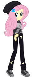 Size: 2400x5570 | Tagged: safe, artist:sketchmcreations, fluttershy, human, equestria girls, g4, awkward, awkward smile, beanie, butterfly hairpin, clothes, converse, cosplay, costume, female, friday night funkin', hair over one eye, hairclip, hat, hoodie, looking at you, pants, reference, ripped pants, shoes, simple background, smiling, sneakers, solo, torn clothes, transparent background, vector, wavy mouth