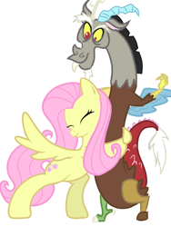 Size: 1536x2048 | Tagged: safe, artist:tstone, discord, fluttershy, pegasus, pony, g4, bipedal, duo, duo male and female, eyes closed, female, hug, male, simple background, white background
