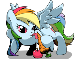 Size: 2048x1536 | Tagged: safe, artist:tstone, rainbow dash, pegasus, pony, g4, apple, carrot, food, herbivore, simple background, solo, white background, 🥕