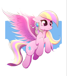 Size: 2480x2834 | Tagged: safe, artist:harukiicat, oc, oc only, oc:petal twinkle, pegasus, pony, female, flying, high res, mare, simple background, smiling, solo, spread wings, tail, white background, wings